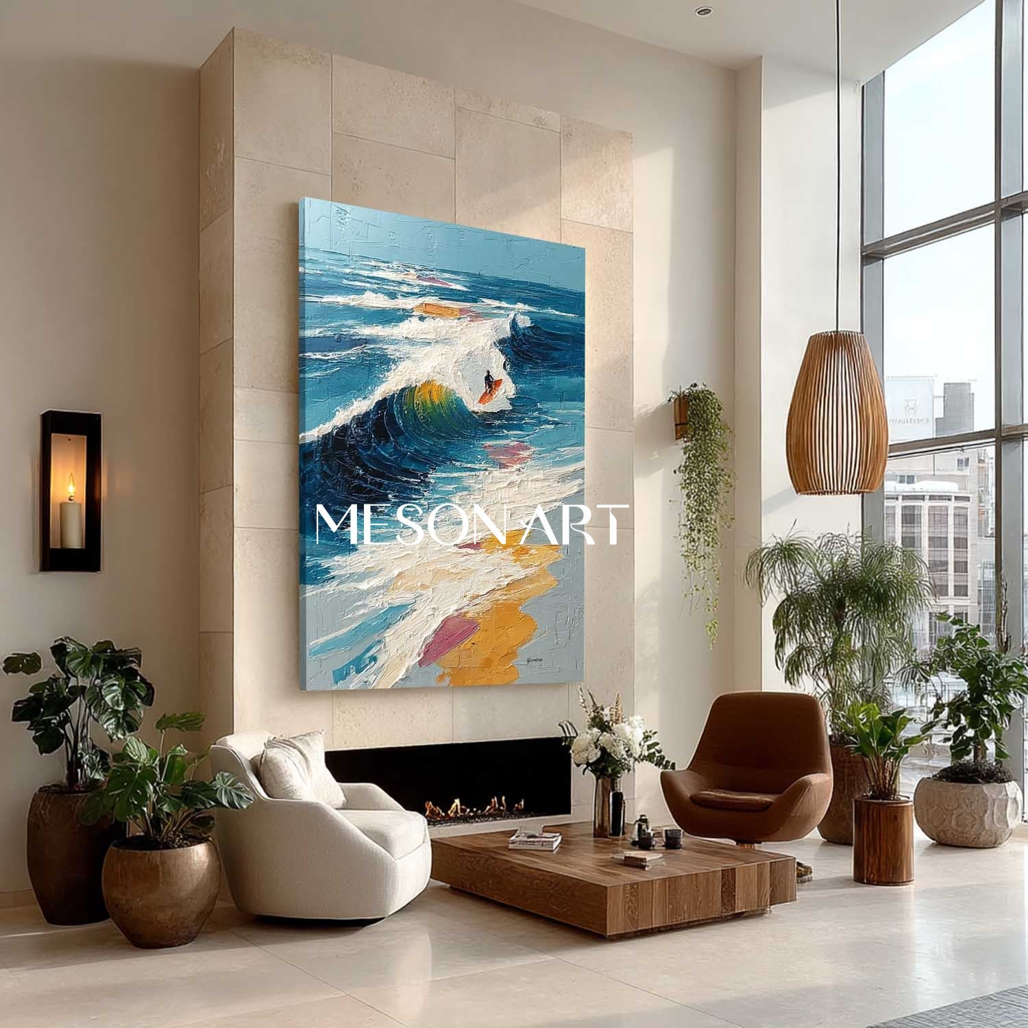 Large 3D Surfing Lover Textured Wall Art Surfing Lover Abstract Textured Canvas Painting for Sale
