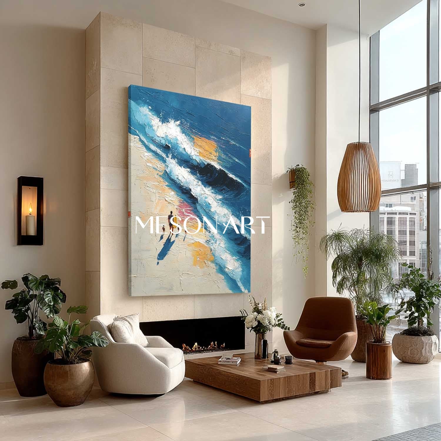 Large 3D Family Beach Surf Wall Art Family Beach Walking Lovers Abstract Texture Canvas Painting