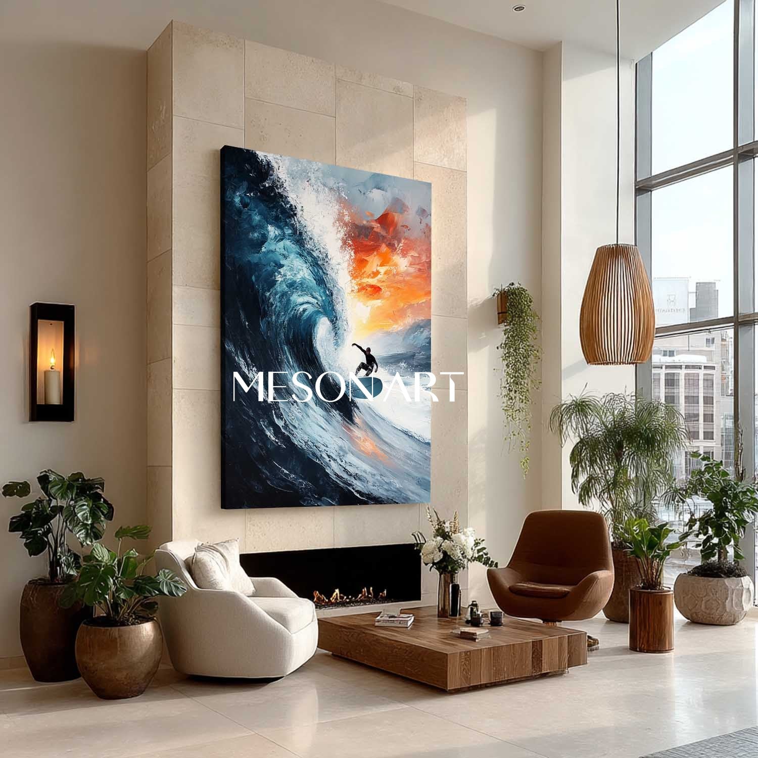Large 3D Surfer Canvas Wall Art Decor Surfer Texture Painting Seaside Surf Wall Art