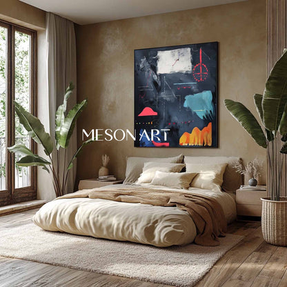 Large Dark Blue Minimalist Abstract Landscape Art Dark Blue Minimalist Landscape Canvas Wall Decor