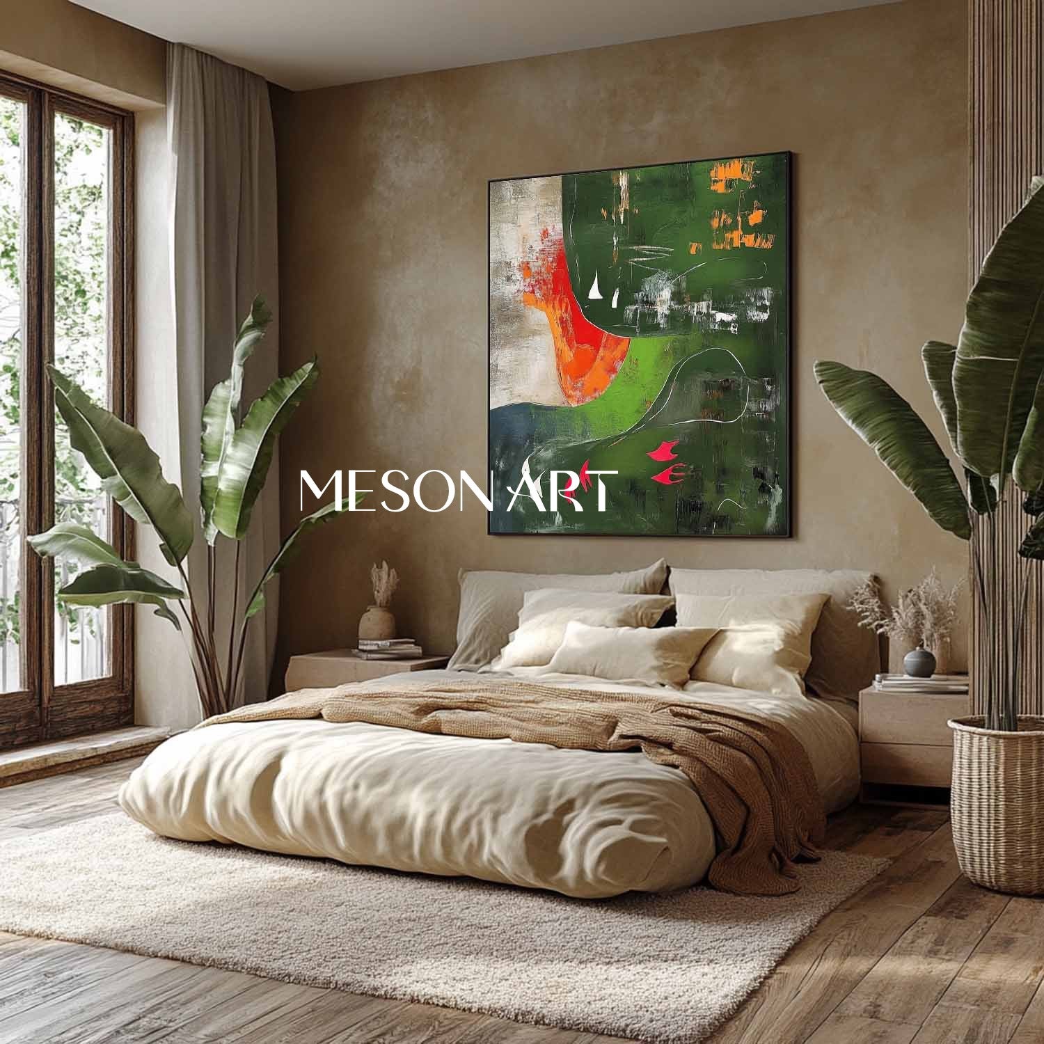 Contemporary dark green abstract art for sale Green minimalist paintings Green wall canvas art decor