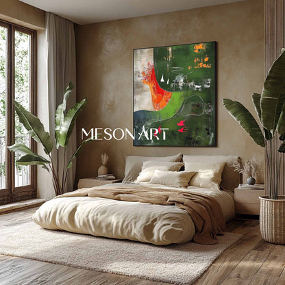 Contemporary dark green abstract art for sale Green minimalist paintings Green wall canvas art decor