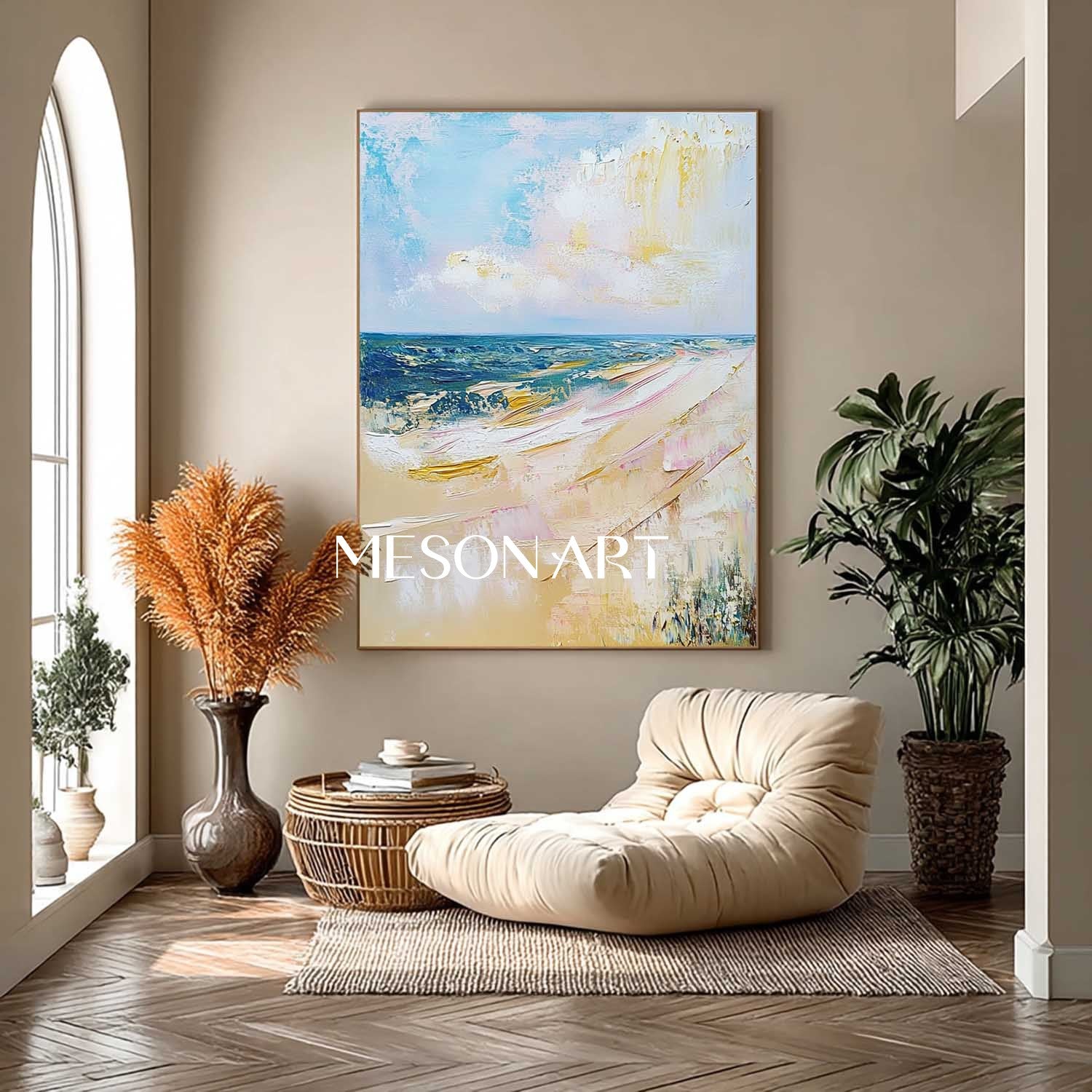 Blue and beige seaside beach wall decor painting for sale Blue and beige seaside abstract canvas art