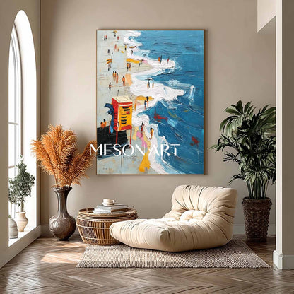 Large ocean waves beach abstract texture canvas painting sea beach wall art decoration