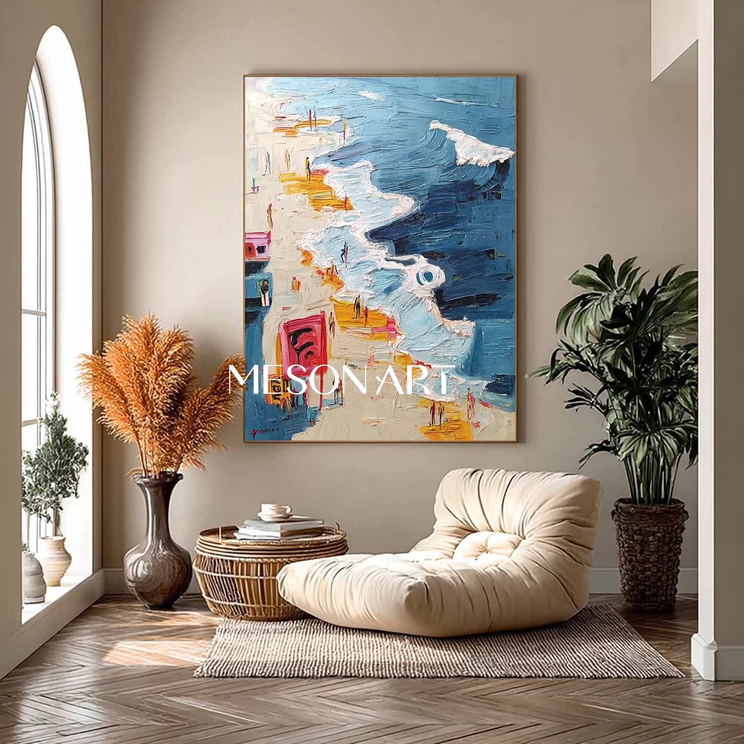 Large 3D Sea Beach Wall Decor Painting Ocean Waves Beach Abstract Texture Canvas Art for Sale