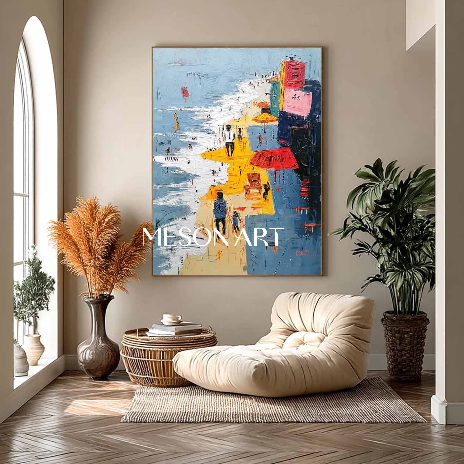 Large 3D Seaside Beach Wall Painting Ocean Waves Beach Abstract Texture Canvas Art for Sale