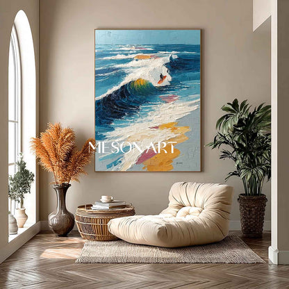 Large 3D Surfing Lover Textured Wall Art Surfing Lover Abstract Textured Canvas Painting for Sale