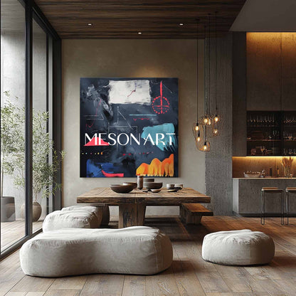 Large Dark Blue Minimalist Abstract Landscape Art Dark Blue Minimalist Landscape Canvas Wall Decor