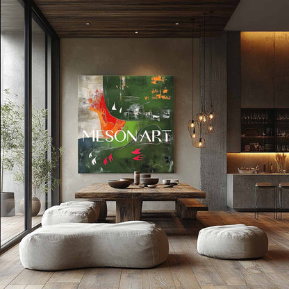 Contemporary dark green abstract art for sale Green minimalist paintings Green wall canvas art decor