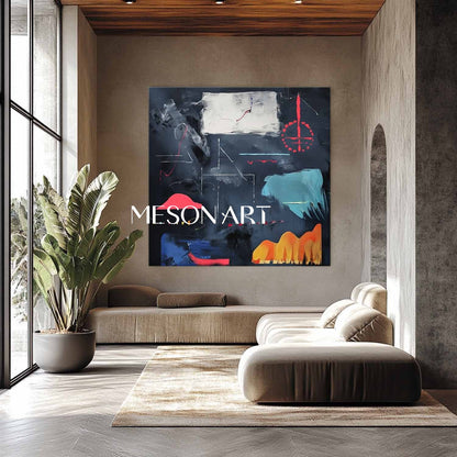 Large Dark Blue Minimalist Abstract Landscape Art Dark Blue Minimalist Landscape Canvas Wall Decor