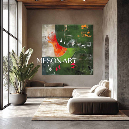 Contemporary dark green abstract art for sale Green minimalist paintings Green wall canvas art decor