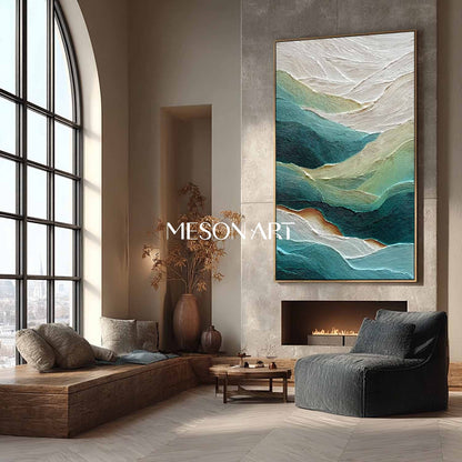 Large Green Abstract Texture Painting Green Abstract Canvas Wall Art for Living Room