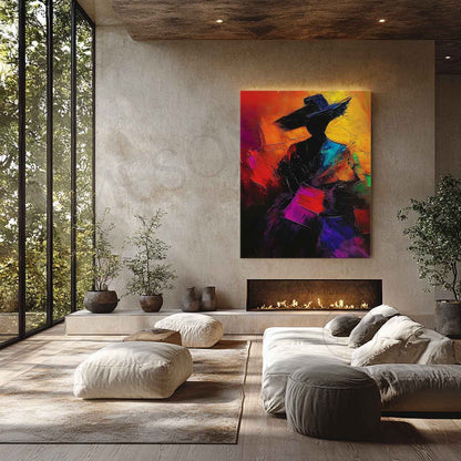 Contemporary woman wearing hat abstract canvas art Palette abstract girl wearing hat wall art