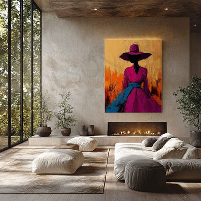 Large Modern Female Abstract Canvas Art Contemporary Palette Abstract Girl Wearing Hat Wall Art