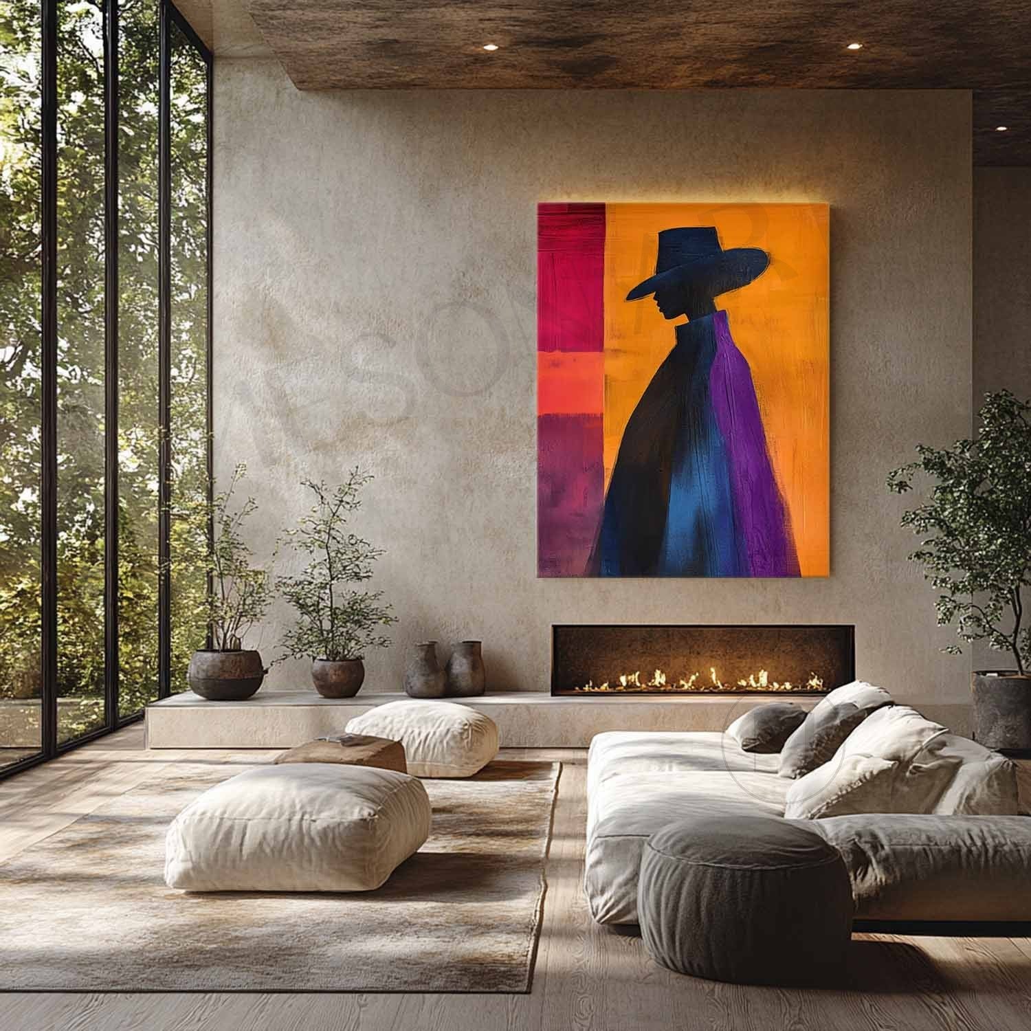 Large Colorful Abstract Cape Woman Canvas Art Contemporary palette abstract cape girl wall art decor