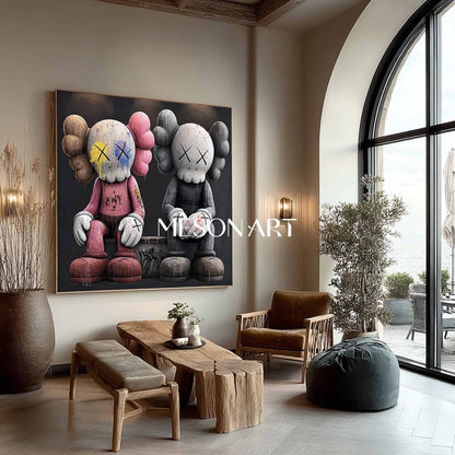 Pink and Black Kaws Art for Sale Pink and Black Kaws Abstract Canvas Wall Art Decor