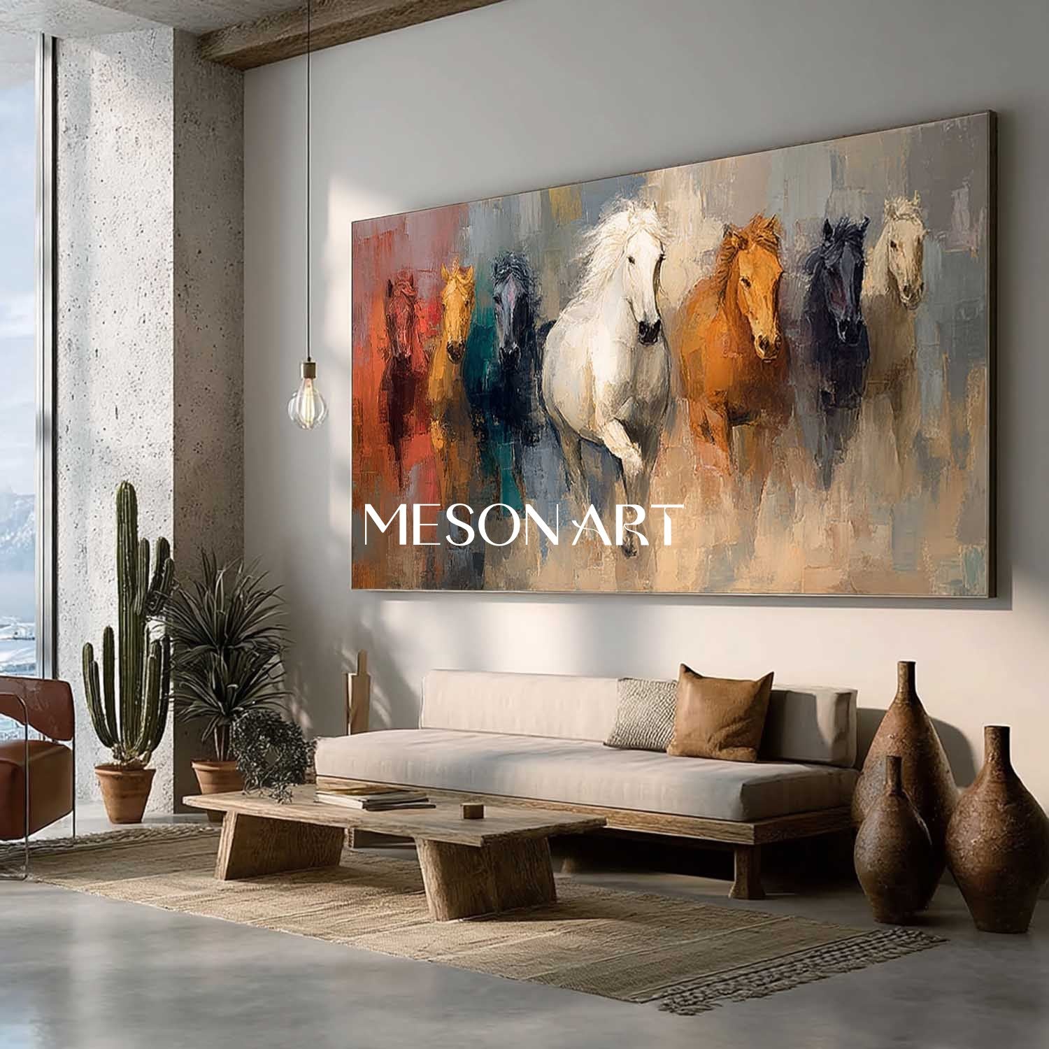 Extra Large 3D Running Prairie Horse Canvas Wall Art Decor For Sale Running Horse Texture Painting
