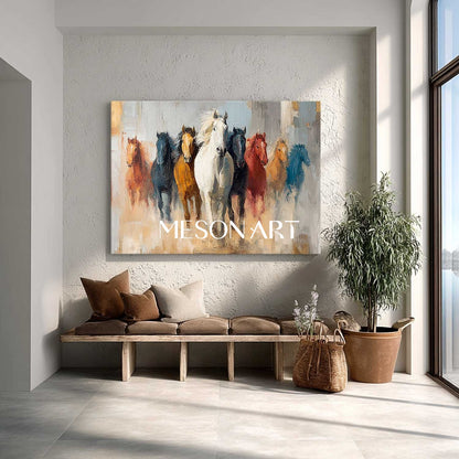 Large Eight Horses Canvas Wall Art Decor for Sale Eight Horses 3D Abstract Texture Painting