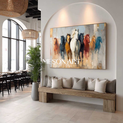 Large Eight Horses Canvas Wall Art Decor for Sale Eight Horses 3D Abstract Texture Painting