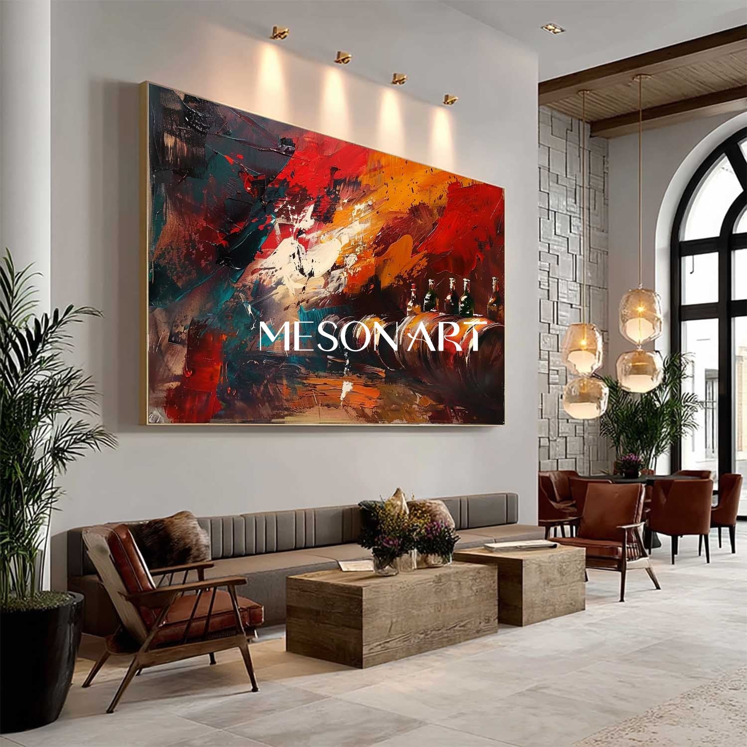 Large Red wine barrel painting winery decorative wall art wine cabinet wall painting for sale