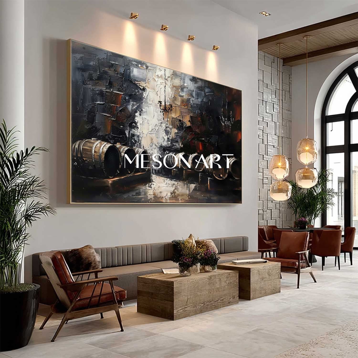Large Wine barrel abstract painting Oak barrel wall art decoration Wine cabinet wall painting for sale