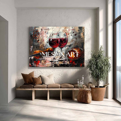 Large Red Wine Glass and Music Abstract Canvas Art for Sale Music and Wine Wall Art Decor