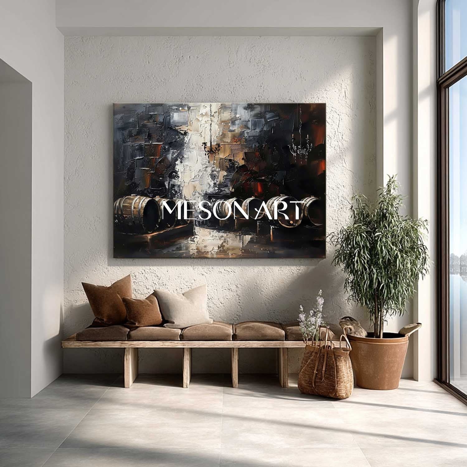 Large Wine barrel abstract painting Oak barrel wall art decoration Wine cabinet wall painting for sale