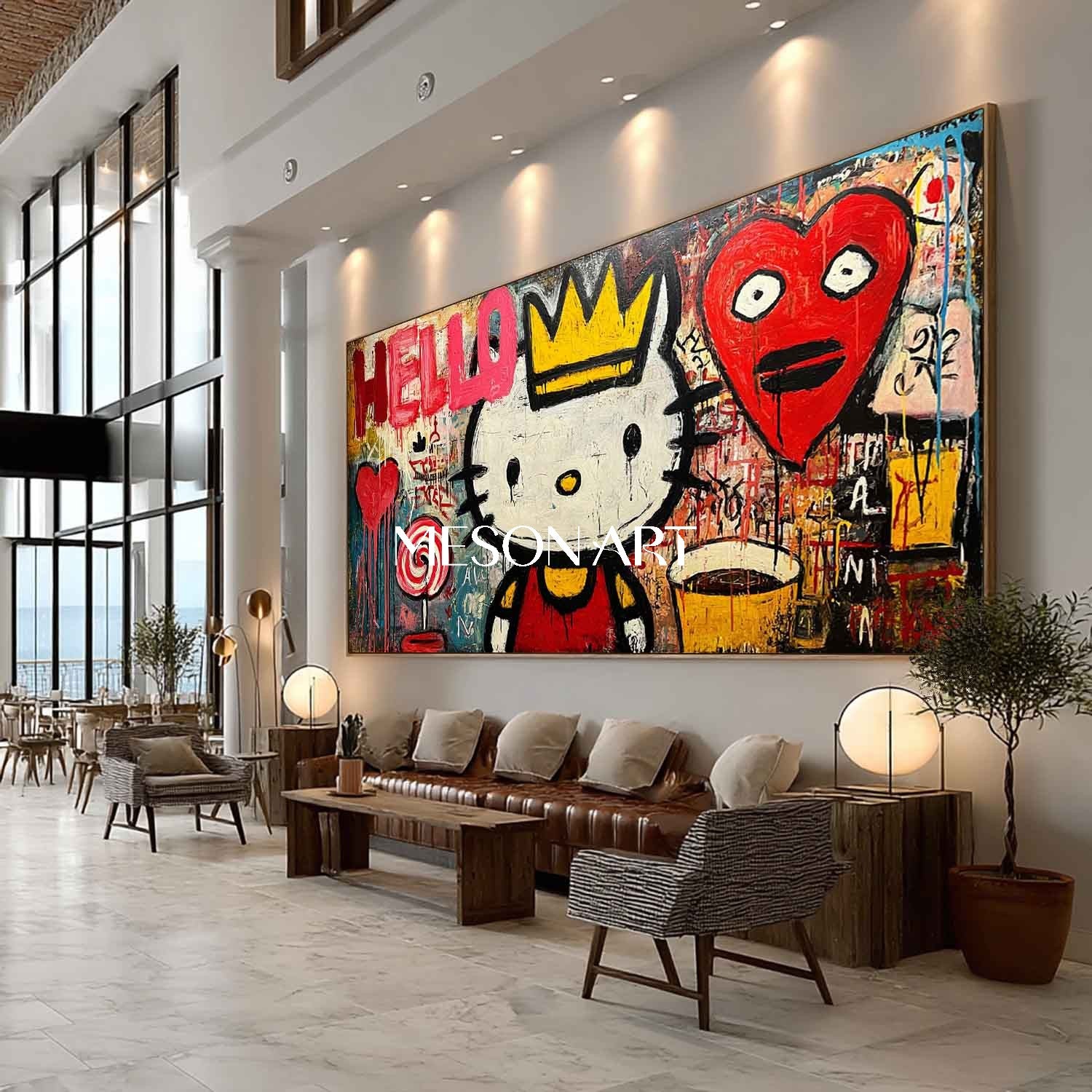 Red Pop Art Graffiti Cat Oil Painting Handmade Wall Art Decor Bedroom