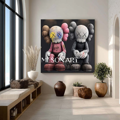 Pink and Black Kaws Art for Sale Pink and Black Kaws Abstract Canvas Wall Art Decor