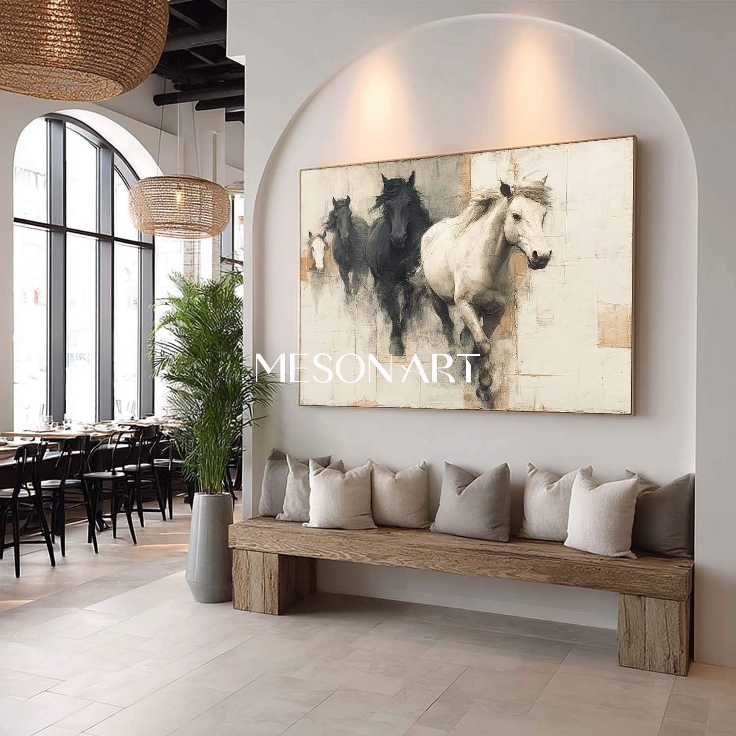 Large Beige And Black Horse Painting For Sale Beige And Black Canvas Wall Art Decoration