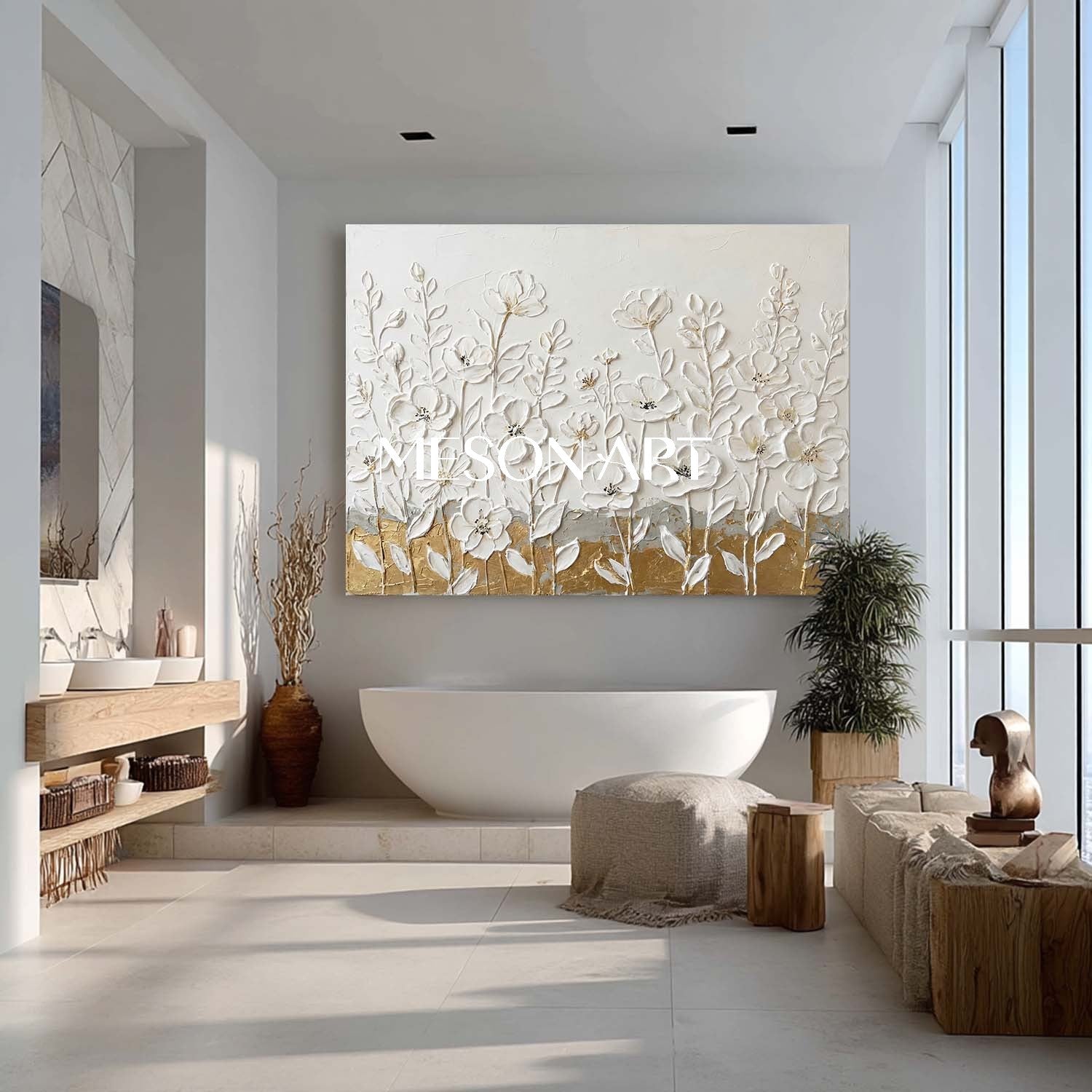 Horizontal Abstract Floral Painting Modern Farmhouse Floral Painting