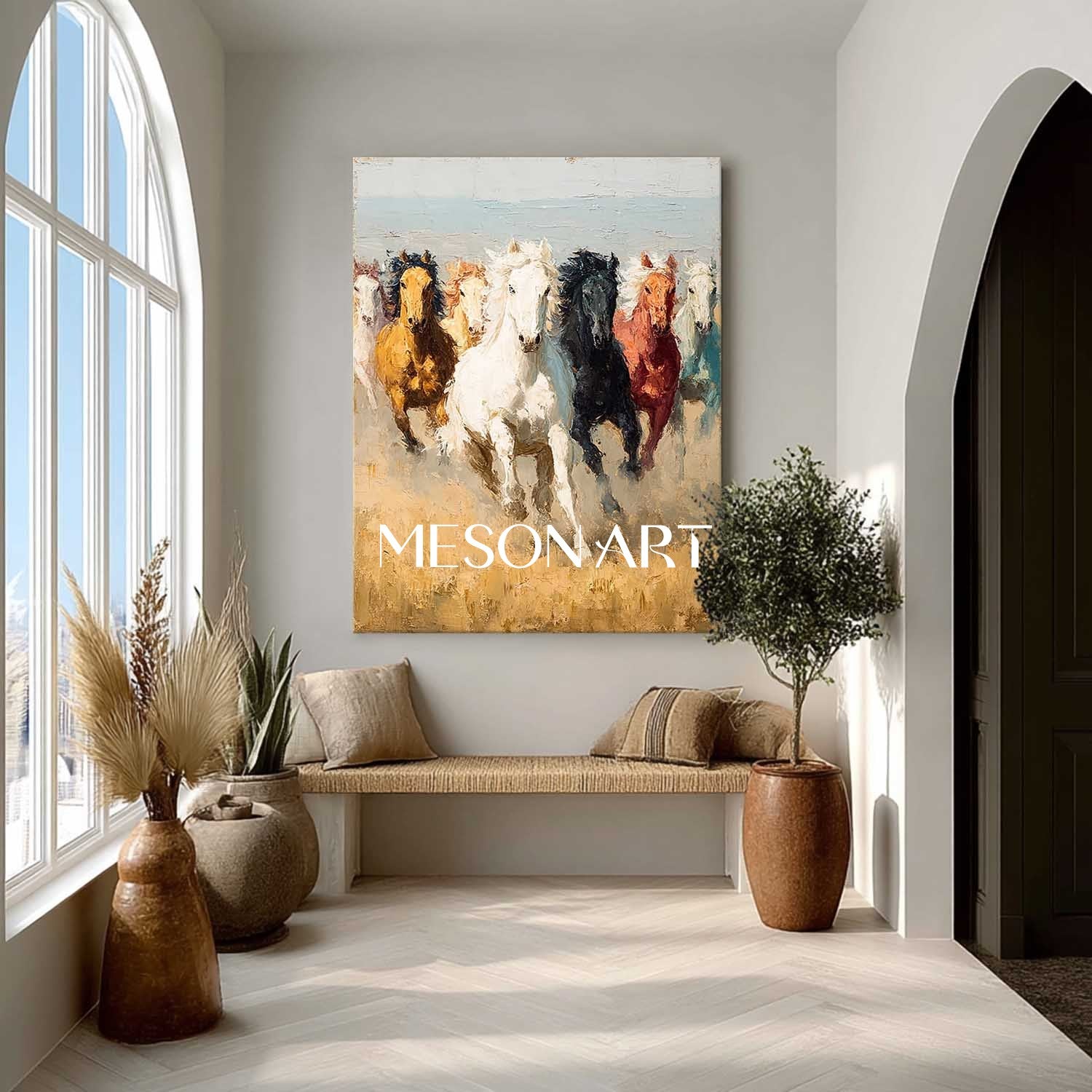 Large Seven Horses 3D Texture Painting for Sale Seven Horses Canvas Wall Art Decor