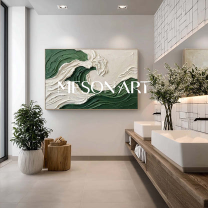 Dark Green Crashing Wave Canvas Large Ocean Abstract Art Moody Coastal Decor