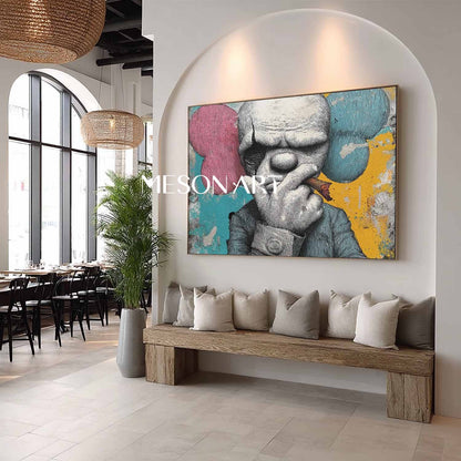 Large Man smoking a cigar abstract texture painting. Cigar shop abstract canvas wall art decoration