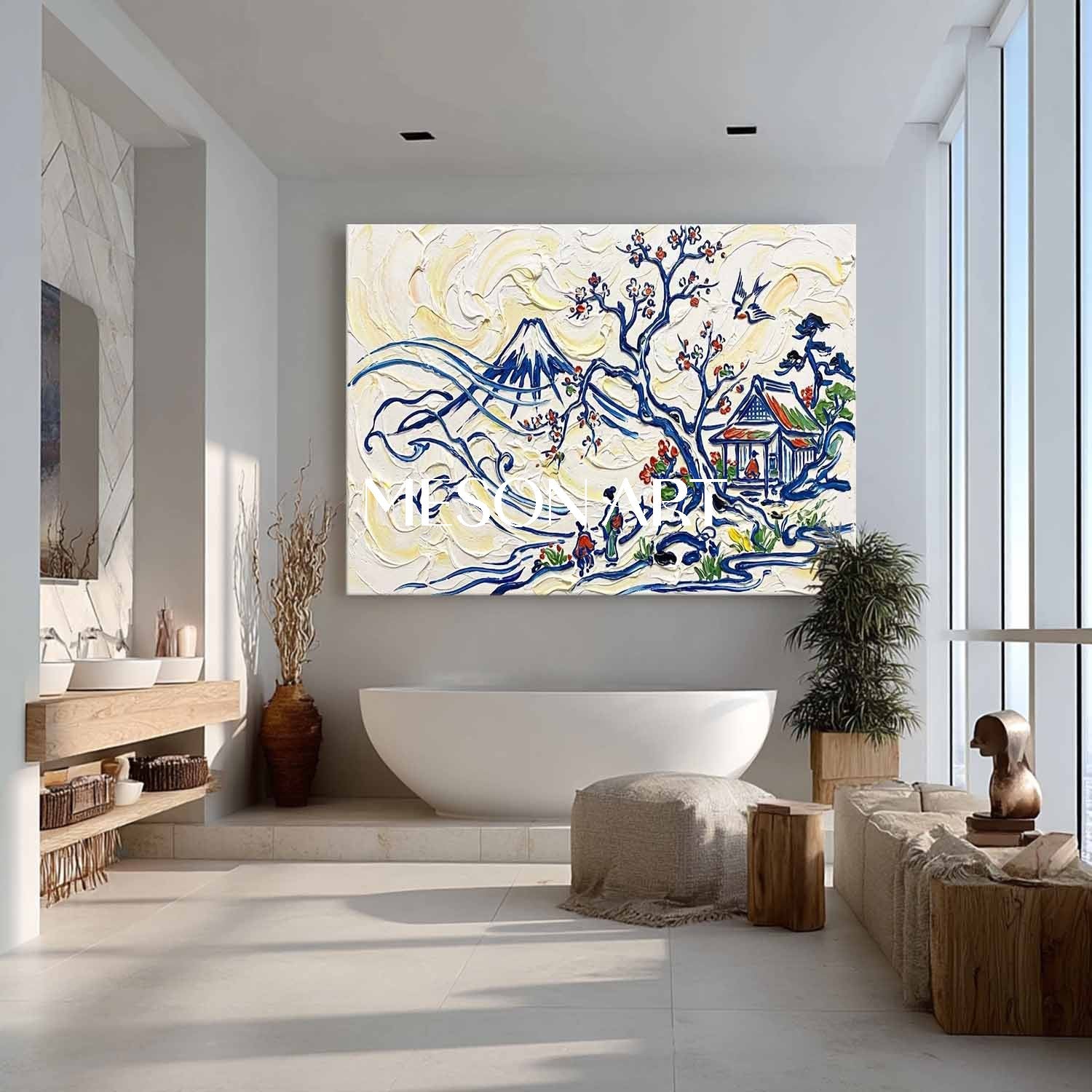 MesonArt 3D Textured Oil Painting - Mount Fuji Japanese Landscape