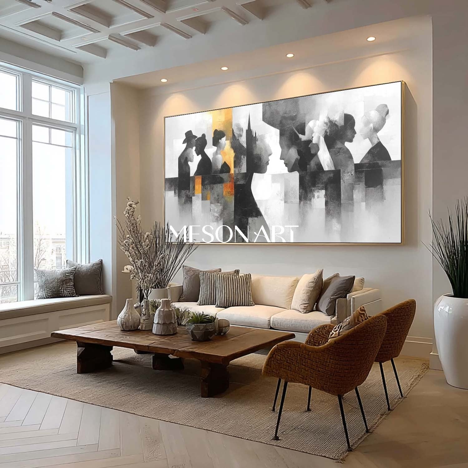 Large Black White Abstract Wall Art Modern Silhouette Canvas Decor