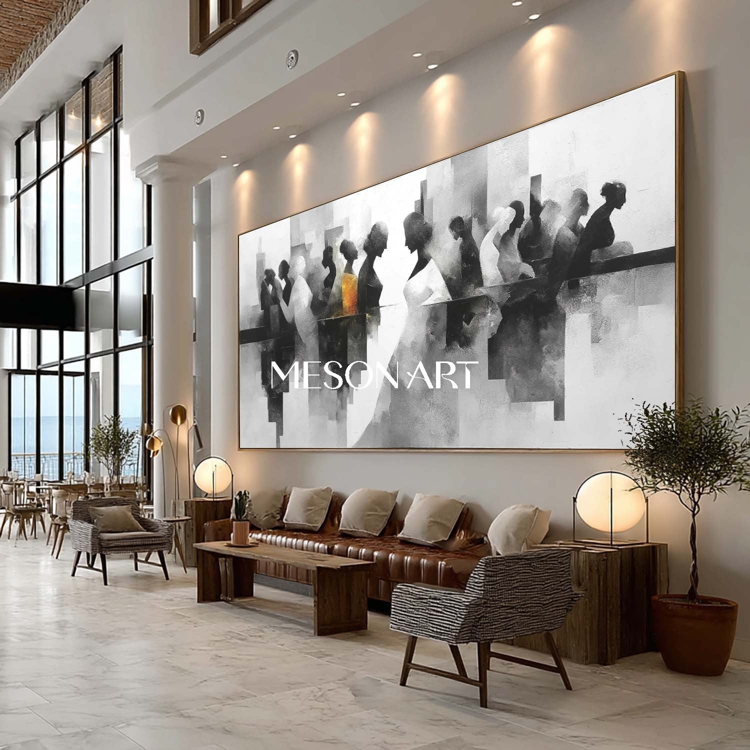 Large Black White Abstract Wall Art Modern Silhouette Canvas Hallway