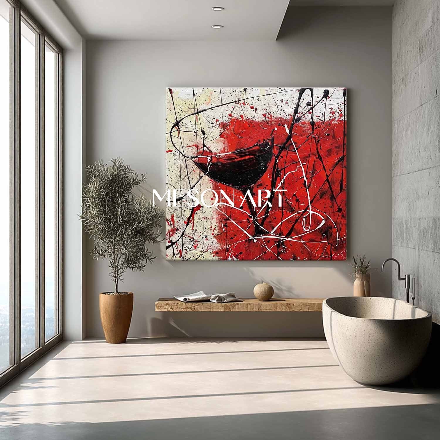Red Wine Glass Abstract Canvas Art for Sale Winery Wall Art Decor Red Wine Abstract Painting
