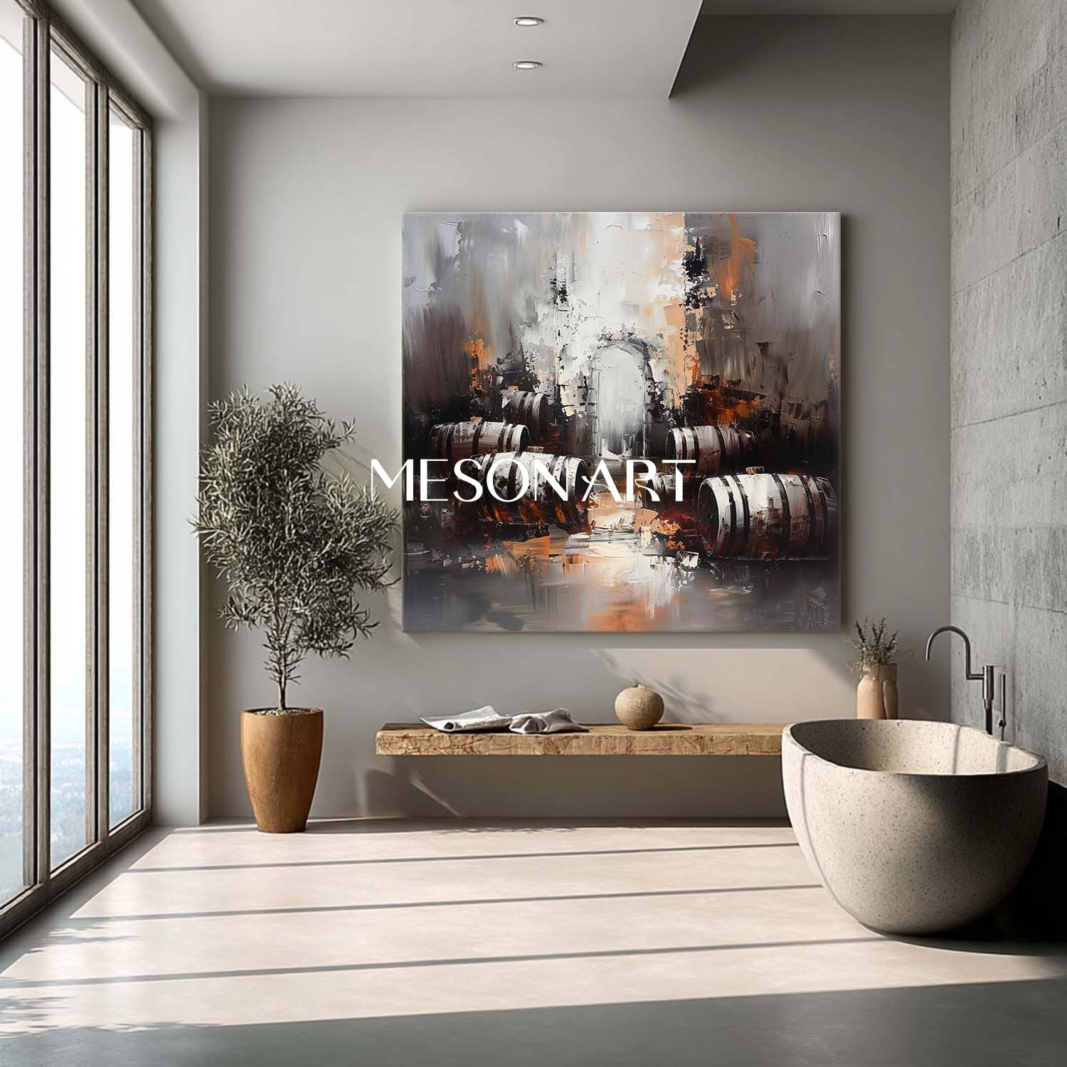 Large Red Wine Barrel Abstract Canvas Art for Sale Winery Wine Cabinet Wall Art Decoration