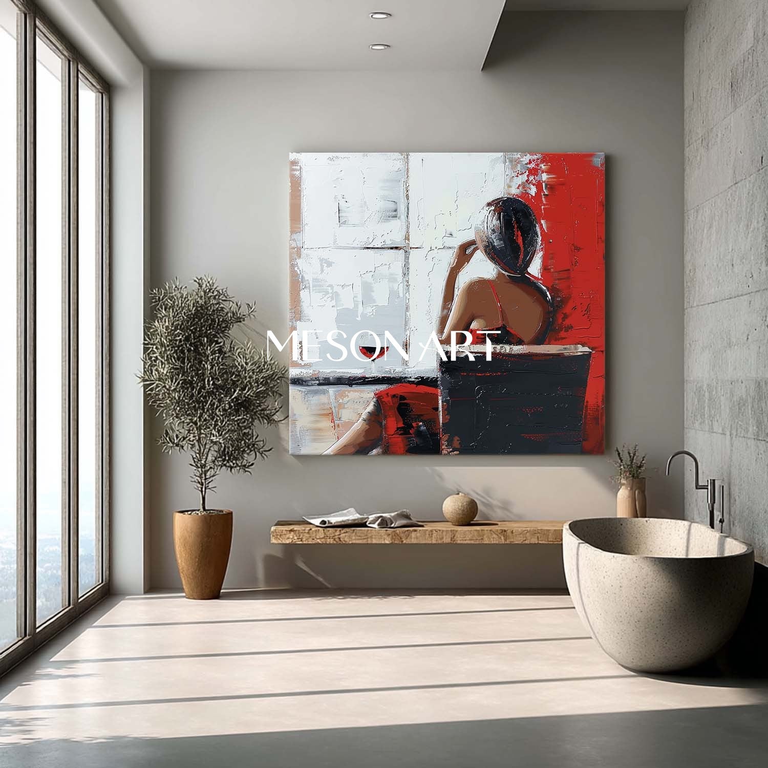 Beautiful woman drinking red wine painting Red wine decorative wall art Wine cabinet wall painting for sale