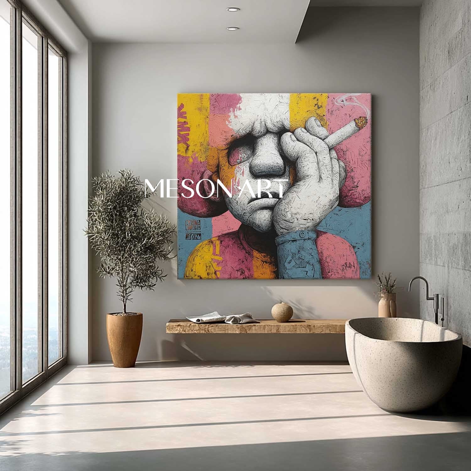 Man smoking a cigar pop abstract canvas wall art Man smoking a cigar abstract texture painting