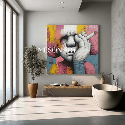 Man smoking a cigar pop abstract canvas wall art Man smoking a cigar abstract texture painting