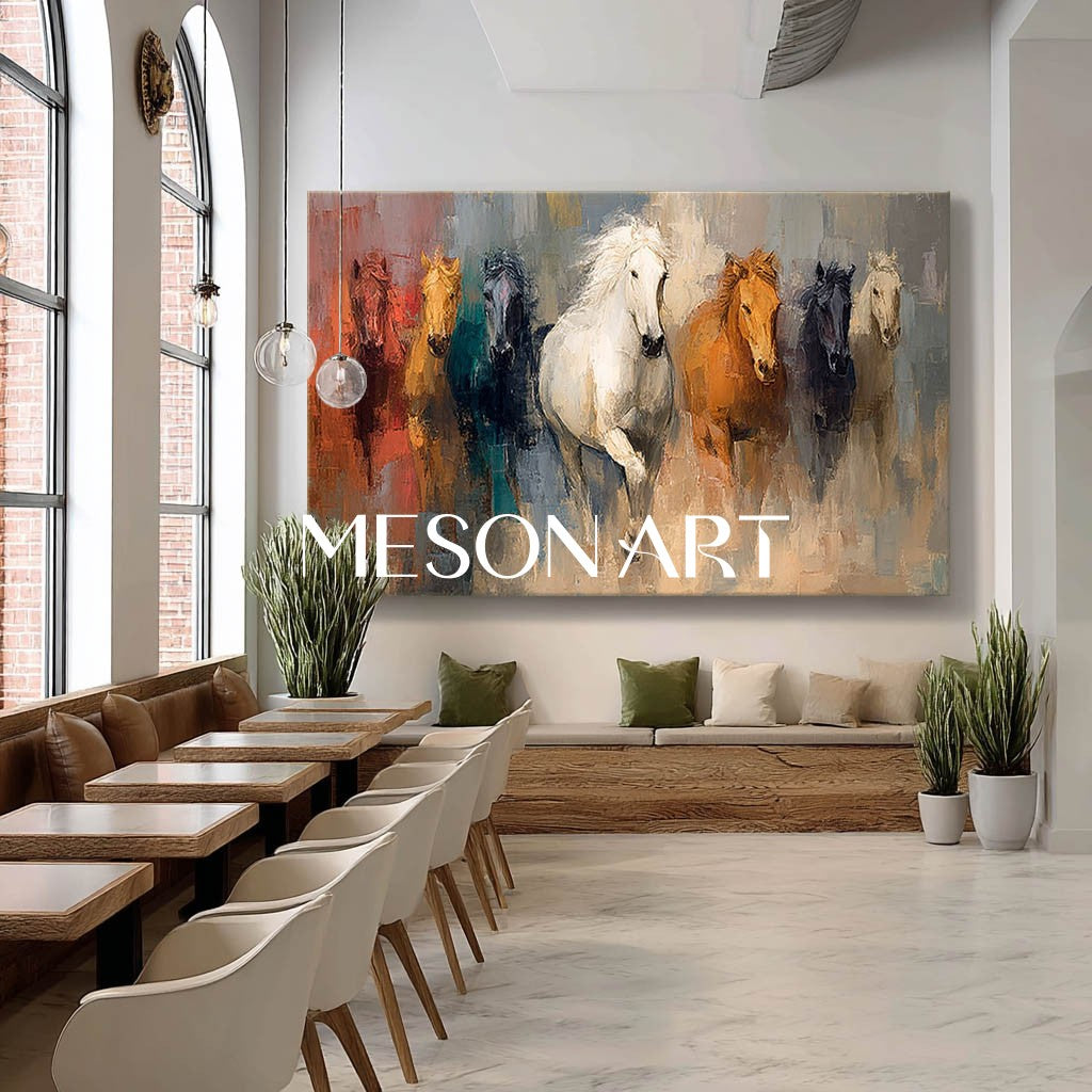 Extra Large 3D Running Prairie Horse Canvas Wall Art Decor For Sale Running Horse Texture Painting