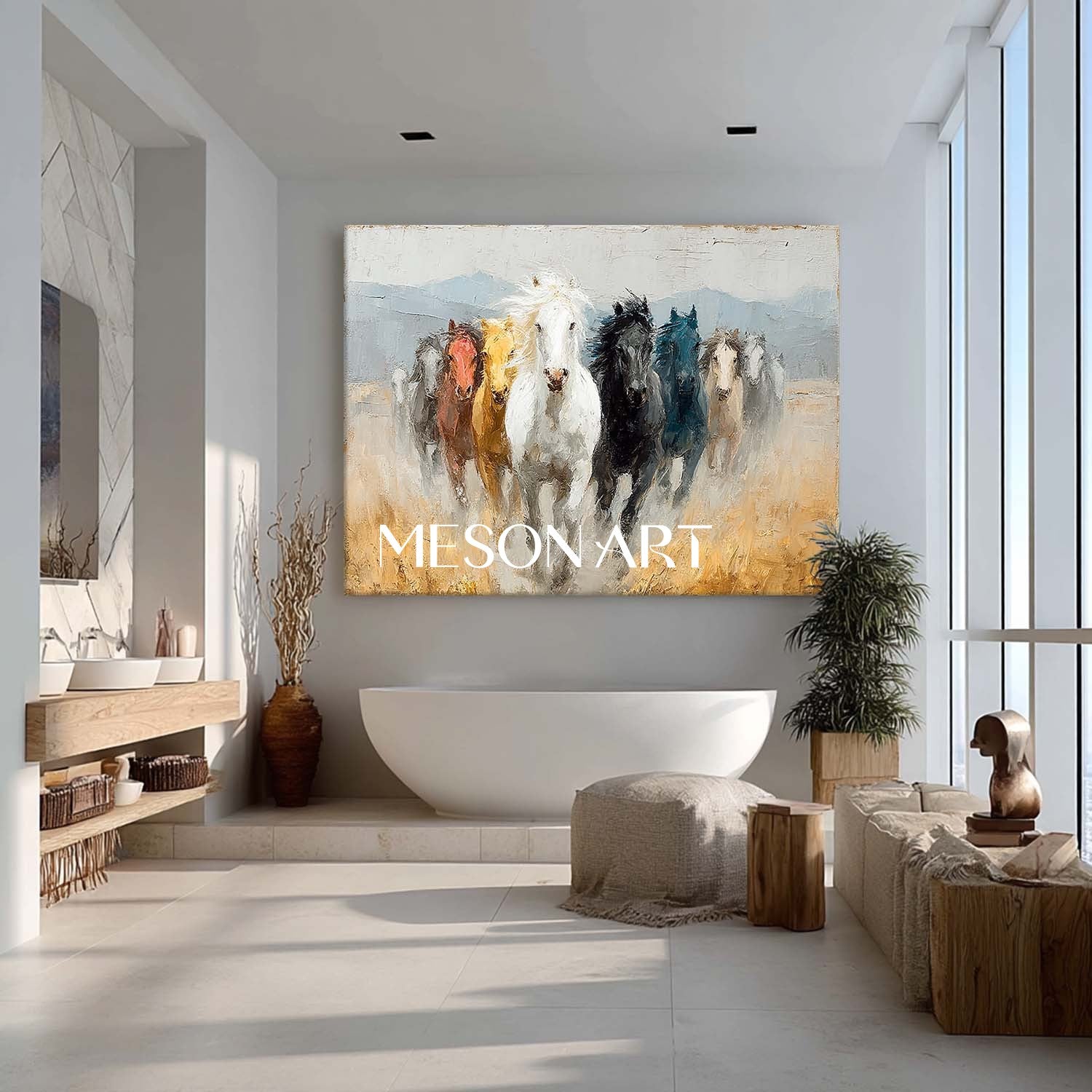 Large Nine Horses Canvas Wall Art Decor For Sale Nine Horses 3D Abstract Texture Painting