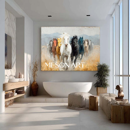 Large Nine Horses Canvas Wall Art Decor For Sale Nine Horses 3D Abstract Texture Painting