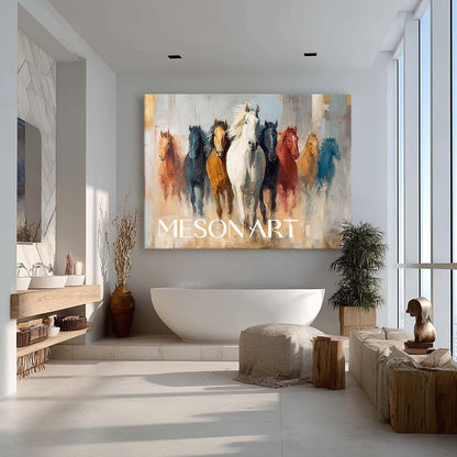 Large Eight Horses Canvas Wall Art Decor for Sale Eight Horses 3D Abstract Texture Painting