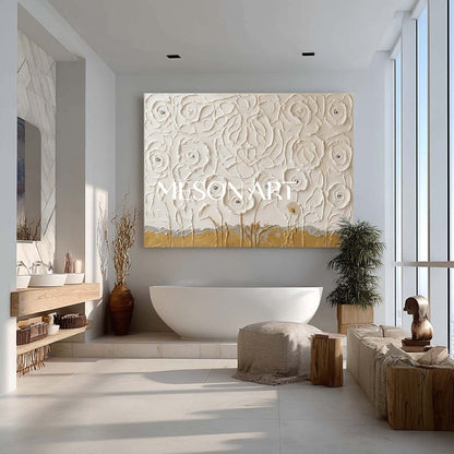 Horizontal Abstract Floral Painting Plaster Canvas Art For Living Room