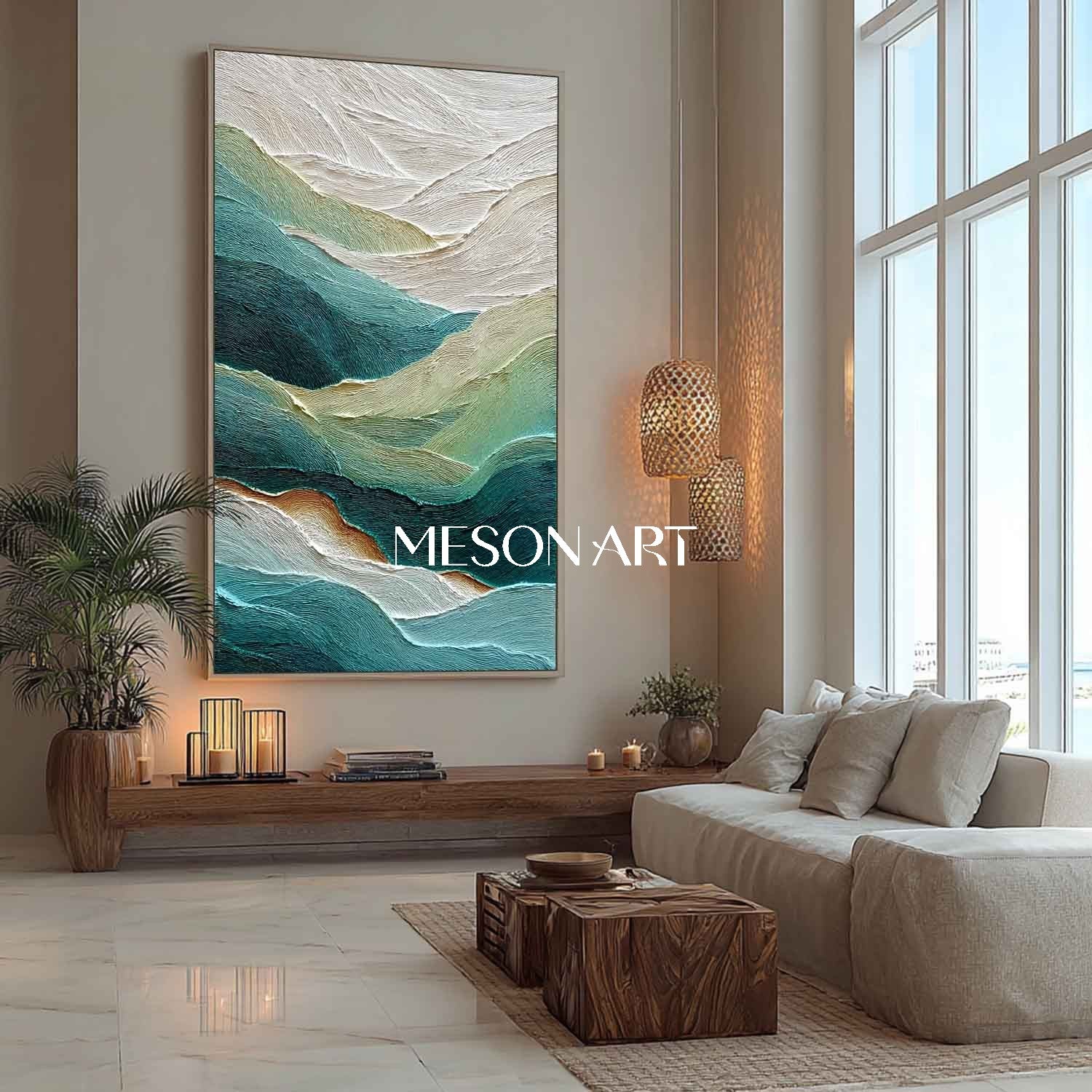 Large Green Abstract Texture Painting Green Abstract Canvas Wall Art for Living Room