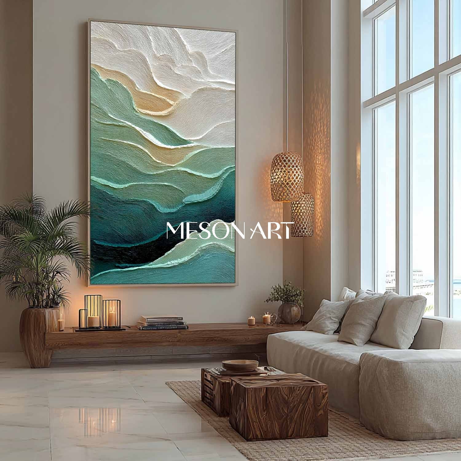 Extra Large Green Living Room Plaster Abstract Texture Canvas Wall Art