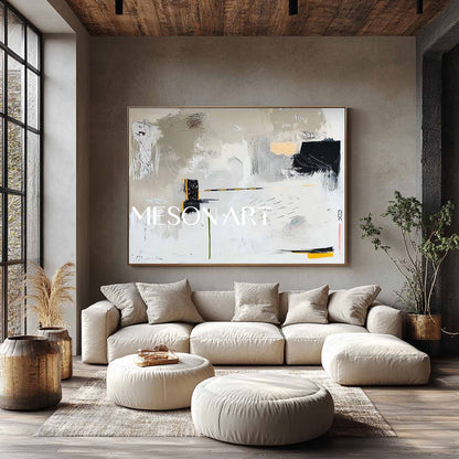 Modern White and Black Abstract Canvas Art White and Black Abstract Minimalist Wall Painting On Sale